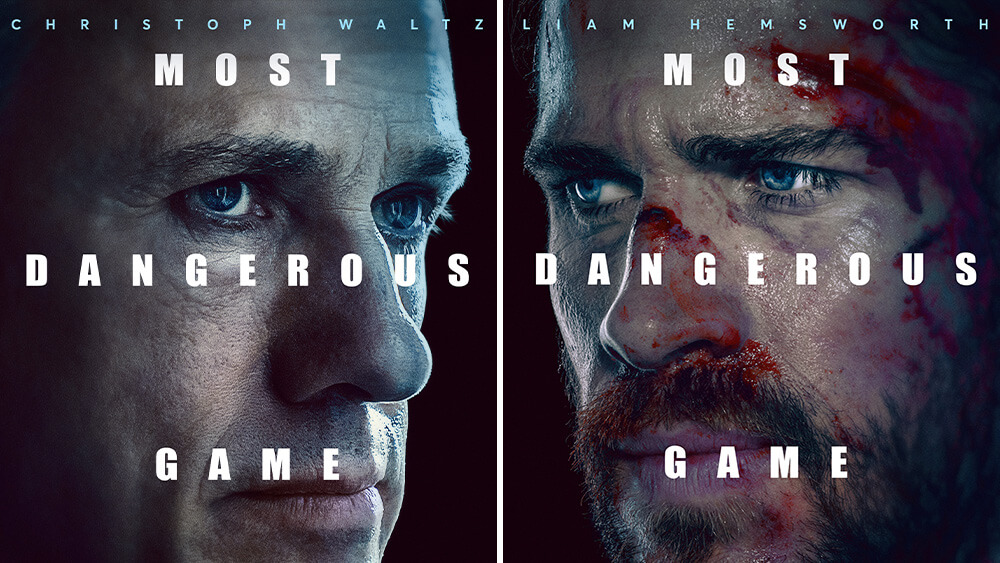 Poster film Most Dangerous Game yang diproduksi Quibi dan dibintangi Christopher Waltz serta Liam Hemsworth.